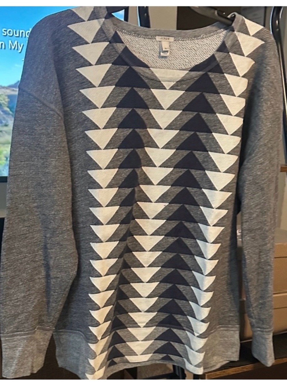J. Crew Gray and White Geometric Sweater